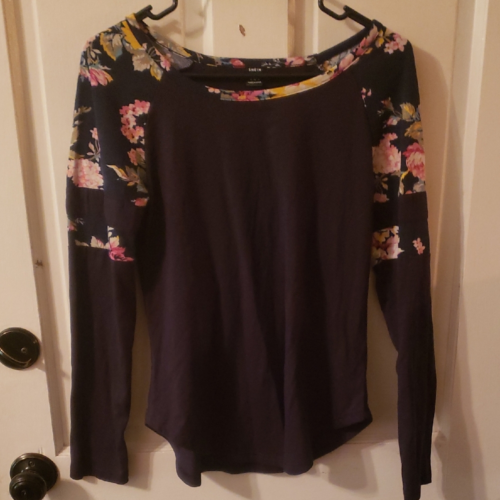 SHEIN Navy Floral Long Sleeve Top